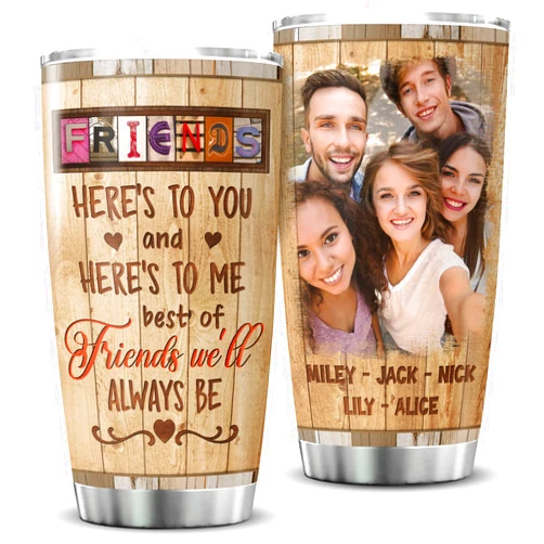 ZOXIX Best Friend Tumbler With Lid 20oz Vintage Name Art Style Personalized Friend Group Gifts Stainless Steel Insulated Cup With Photo BFF Bestie Birthday Christmas Gift Ideas