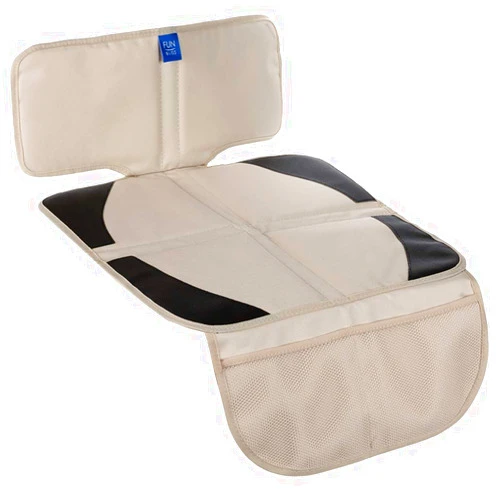 funbliss car seat Protector for Child car seat Beige Thick Padding Carseat Kick Mat with Organizer Pockets,Waterproof 600D Fabric,Vehicle Dog Cover Pad for SUV Sedan Leather Seats