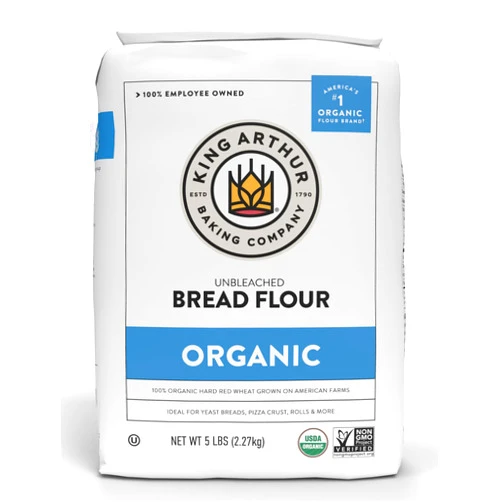 By King Arthur King Arthur Unbleached Organic Bread Flour - High Protein 12.7% for Lofty Yeasted Breads, Non-GMO, Kosher Certified - Premium Baking Flour for Artisan Loaves, Pizza Dough, and Sourdough (5 lbs)