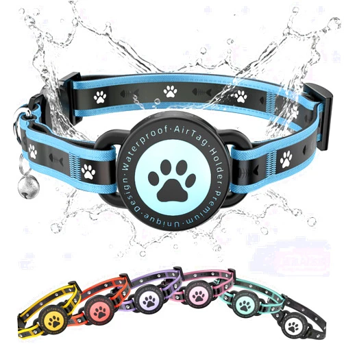 ZOWPET Airtag Cat Collar Breakaway, Reflective Cat Collar with AirTag Holder and Bell, Compatible with Apple Air Tag, Comfortable Padding, Adjustable, Durable (Blue, XS)