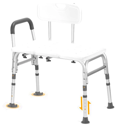 TABEKE Tub Transfer Bench for Bathtub, 500lb Compact Shower Chair with Backrest & Padded Armrest, Height Adjustable Shower Bench with Suction Cups, Shower Seat for Elderly and Disabled