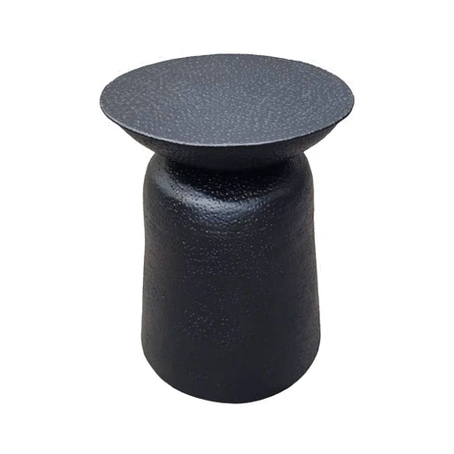 TUP THE URBAN PORT The Urban Port Josi 21 Inch Round Side End Table, Handcrafted Hammered Design, Drum Pedestal Aluminum Base, Matte Black