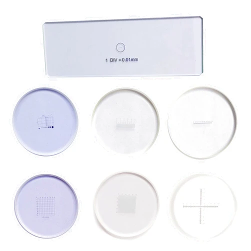 MUHWA Microscope Eyepiece Micrometer Graticules Measuring Glass Eyepiece Micrometer Ocular Reticle Eyepiece Calibration Ruler Slides Include 1 Stage Micrometer and 6 Eyepiece Micrometers