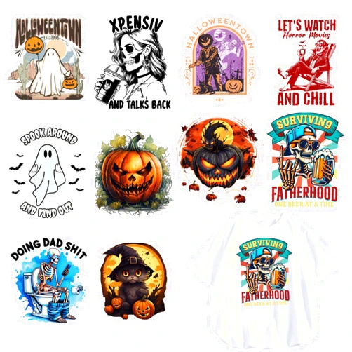 Foweso Halloween Iron on Stickers 10 Sheets Halloween Iron on Patches Appliques Stickers Heat Transfer Vinyl Design Horror Pumpkins Skeleton Ghost Black Cat Iron on Decals for T Shirts Pillowcase Sweater