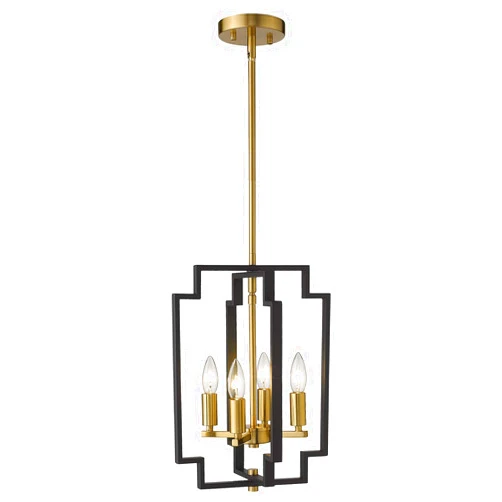 Emliviar 4-Light Lantern Chandelier, Farmhouse Dining Room Pendant Lighting, Black and Gold Finish, JE1981-D4 BK+G