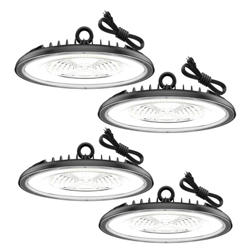 Glitgate High Bay LED Shop Lights 200W - 28000LM 5000K LED High Bay Lights, IP65 Waterproof High Bay Lights with US Plug, Hanging Hook, 4 Pack UFO LED High Bay Lights for Barn, Warehouse ETL Listed