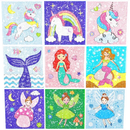 Klevly Diamond Painting Kits for Kids | 9 Unique Designed Canvases - Unicorn, Fairy, Mermaid | Arts & Crafts with Minimum Mess | Diamond Art Kits for Kids | Gem Painting Kit | Jewel Art | Crystal Art