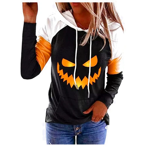 CHUNTIANRAN Women's Halloween Shirts Skull Silhouette Graphic Hoodie T Shirts Casual Loose Long Sleeve Pullover T Shirt