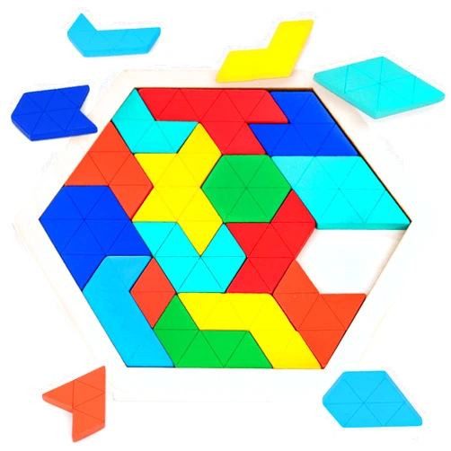 3 otters Wooden Hexagon Puzzles, Brain Teaser Blocks for Kids Montessori Educational Toys Shape Pattern Block for All Ages Boys Girls