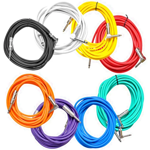 Seismic Audio - SAGC20R-Multi - 8 Pack of 20 Foot Multi-Color 1/4 Inch TS Right Angle to Straight Guitar Cables 20' Instrument 1/4