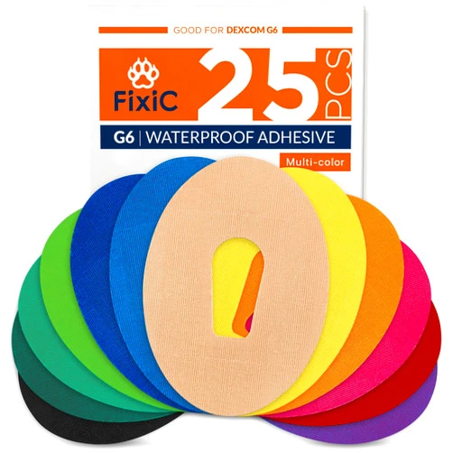 FixiC – Adhesive Patches for G6 – 25 Pack Premium Waterproof Adhesive Patches – Pre-Cut Back Paper – Adhesive Patch for G6 – Long Fixation! (Multi-Color)