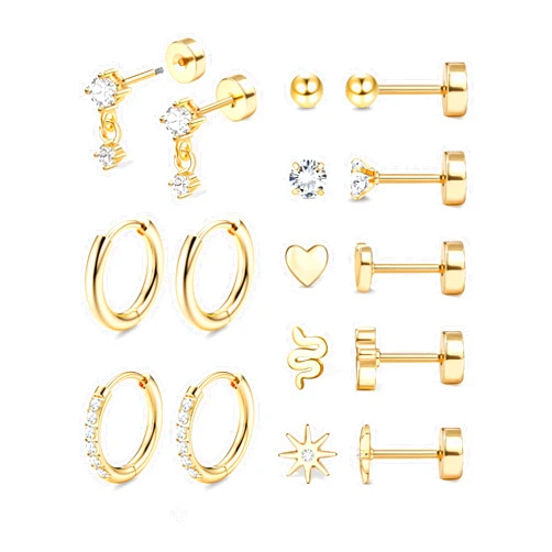 ADRAMATA Hypoallergenic Surgical Steel Earrings for Sensitive Ears 20G Flat Back Earrings for Women Small 316L Stainless Steel Flatback Stud Hoop Cartialge Earring Stacks | Helix Conch Tragus Piercing Jewelry