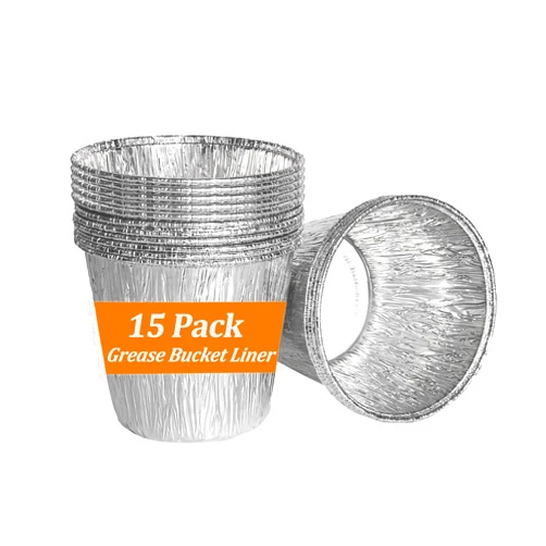 NAXVIO 15 Pack Grease Bucket Liners & Drip Grease Bucket Liners, Compatible with Traeger Pro 22/34 / 575/780, Disposable Aluminum Drip Tray Liner Grill Accessories- 4.92 Inch * 4.7 Inch.