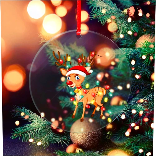 DOREENABE Clear Ornaments Rustic Farm Animal Deer for Boys Girls Clear Christmas Decoration Deer Figurine Tangled in Lights Customized Clear Ornament Merry Xmas for Family & Friends
