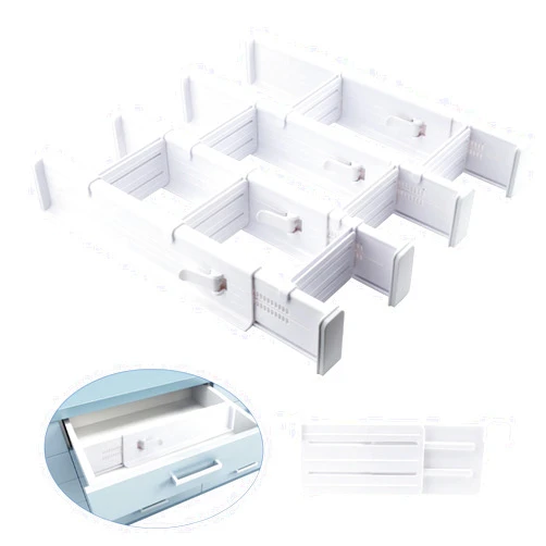 RVXlRDN 4 pcs Expandable Drawer Divider, Adjustable Plastic Drawer Organizer with 8 Inserts, Dresser Separators in Bedroom Bathroom Kitchen Office Storage(white)