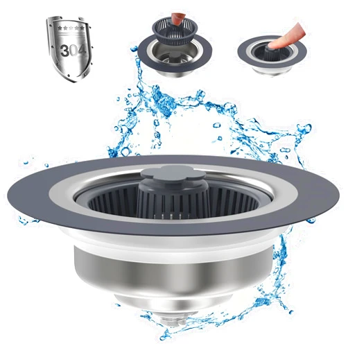 MELAUDI Upgraded 3 in 1 Kitchen Sink Drain Strainer - Stopper Set, Stainless Steel Kitchen Sink Stopper, Pop Up Anti-Clogging Sink Strainer Basket Filter for US Standard 3-1/10 Inch Kitchen Drain(STP L1)