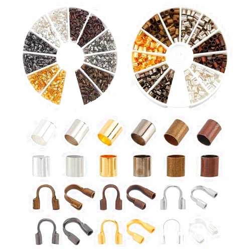 PH PandaHall PH PH PandaHall 540 Pcs 6 Colors Brass Wire Guardian Wire Cable Protector with 420 Pcs 6 Colors 3mm Brass Tube Crimp Beads for Earring Necklace Pendant DIY Jewelry Gift Making