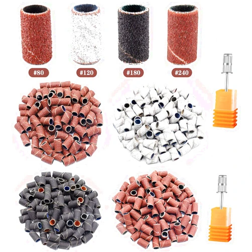 Rolybag Sanding Bands for Nail Drill 240 Pieces 3 Color Coarse Fine Grit Efile Sand Set 80#120#180#240#,2 Pieces 3/32 Inch Nail Drill Bits for Manicures and Pedicures