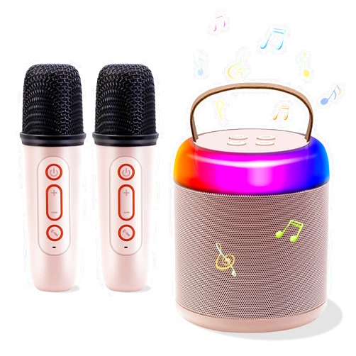 LUECMO Newest Portable Karaoke Machine for Kids Adults,Portable Bluetooth Speaker with 2 Wireless Microphones,Mini Karaoke Toys Gifts for Boys and Girls Birthday Party Home Party (Pink)