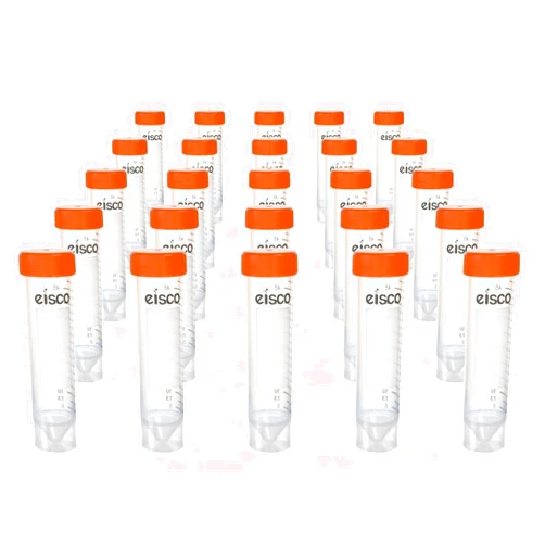 Eisco - Pack of 25, 50mL Sterile Centrifuge Tubes, Polypropylene, Flat Cap, Lab-Grade, Self Standing