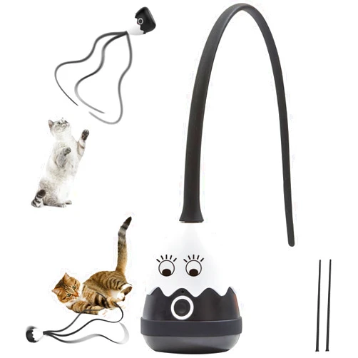 Petcronies Cat Wand Toy, Automatic Silicone Tail Teaser Toy 2 in 1, Electronic Interactive Cat Toy for Indoor Cats, Rechargeable Exercise Toy for Kitten-Black