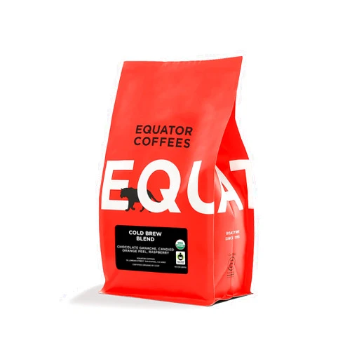 Equator Coffees & Teas Equator Coffees, Cold Brew Blend, Organic Ground Coffee, Medium Roast, Fresh Roasted, Orange, Chocolate, and Raspberry Flavor Notes, Sustainable and Fair Trade Certified, 10.5 oz Bag