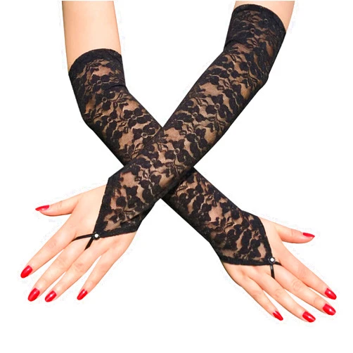 COSFAN Fingerless Gloves for Women,Long Bridal Gloves,Floral Lace Gloves,Flapper Glove for Evening Party Dance