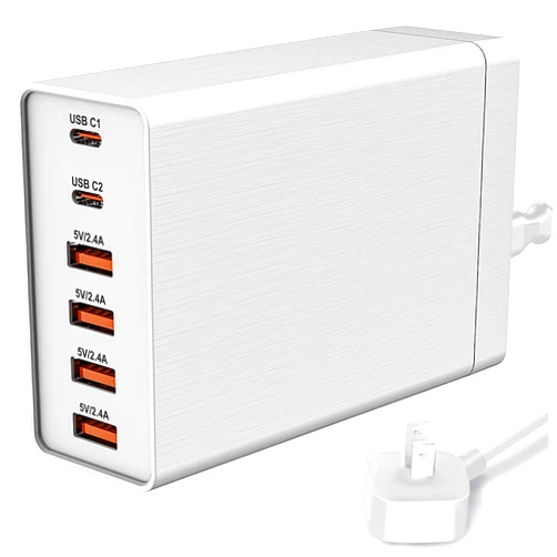 RISWOJOR 𝟐𝟎𝟐𝟒 𝗡𝗲𝘄 USB Wall Charger Multiport RISWOJOR，40W Flat Plug 6 Port Multi USB Charger Station with Auto Detect Technology, USB Charging Station for Multiple Devices with for Smartphone Tablet
