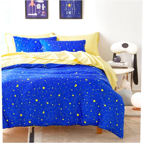 Wake In Cloud - Constellation Duvet Cover Set, Space Witchy Star Celestial Galaxy Astrology for Teen Kids Boys Girls, Soft Lightweight Bedding, 3-Piece, Blue Yellow, Queen Size