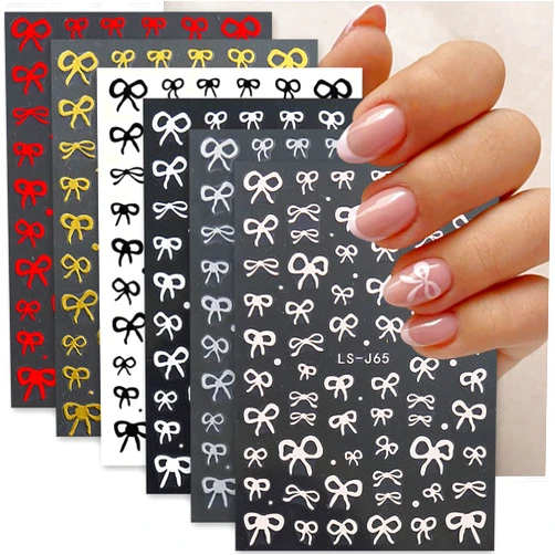 KEHKFSEF Bows Nail Stickers for Nail Art Black White Bow Knot Nail Decals Simple Cute Bow Red Pink Yellow Silver Bow Tie Nail Art Design Colorful Ribbon French Nail Decoration for Women Manicure Accessories