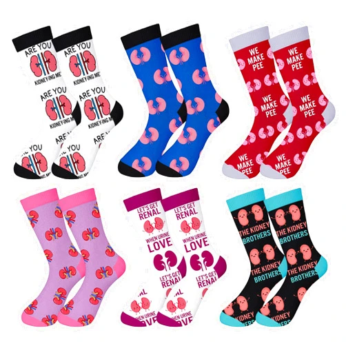 Newcotte 6 Packs Nurse Day Kidney Socks Nephrology Kidney Transplant Urology Nurse Appreciation Gift Funny CKD Renal Awareness Socks for Dialysis Patients