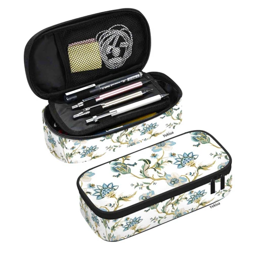 Yekiua Flowers Pencil Case Ethnic Japanese Floral Big Capacity Pencil Pouch Office College Makeup Bag