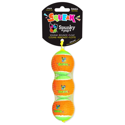 Spunky pup Squeaky Tennis Balls for Dogs SP2020 | Squeak - Toss - Fetch - Bounce - Floats | Durable Brightly Colored Ball | Especially Made for Small Dogs 2” Diameter with Mesh Bag | 3 Pack