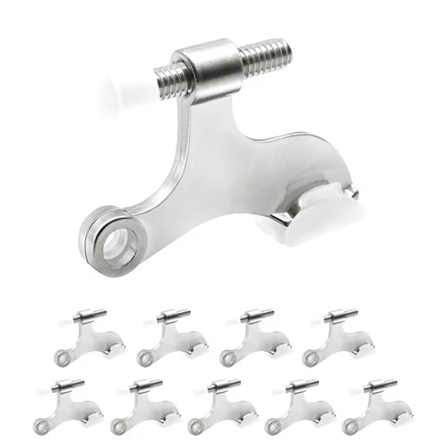 ZHOUZHOU 10 Pack Hinge Pin Door Stopper Brushed Satin Nickel - Adjustable Heavy Duty Hinge Pin Door Stop with White Rubber Bumper Tips (Brushed Nickel, 10 Pack)