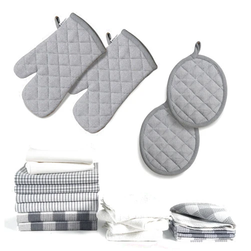Lane Linen Kitchen Towels and Dishcloths Sets - 20 Pc Kitchen Essentials for New Home, Heat Resistant Oven Mitts & Pot Holder, Absorbent Flour Sack Dish Towels, Dish Towels for Kitchen - Grey