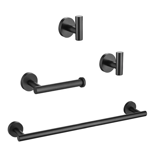 Lairuier Bathroom Hardware Set, Bath Towel Bars Stainless Steel Bathroom Hardware Set Black Wall Mounted Bathroom Accessories Set- 20''Towel Bar,Toilet Paper Holder and 2 Robe Hooks, Matte Black