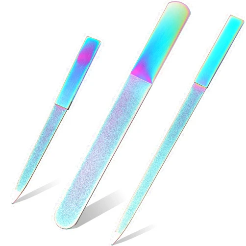 Mudder 3 Pieces Diamond Nail File Set Metal Sapphire Buffer File Stainless Steel Double Side Nail File Manicure Files Natural Nail Emery Boards for Salon Home and Travel Women Men Rainbow Color