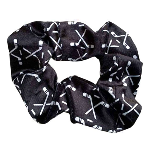 Infinity Collection Hockey Scrunchie, Girls Premium Velvet Hair Accessories, Hockey Gift for Women, Teens and Girls, Black, White