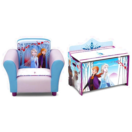 Delta Children Upholstered Chair,Wood, Disney Frozen II & Deluxe Toy Box, Disney Frozen II