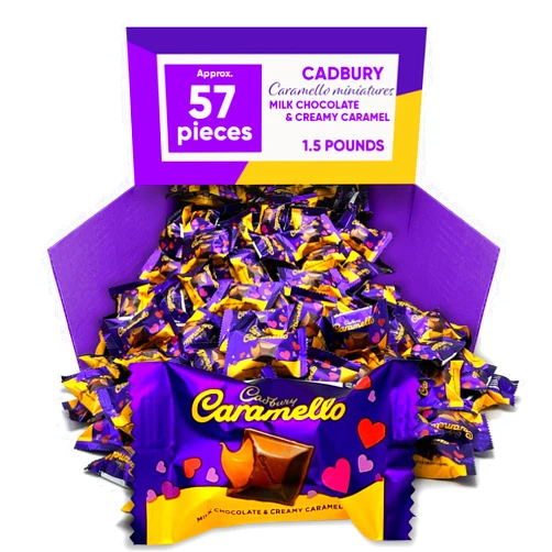 CHAIN & JO SWEETS Cadbury Caramello Miniatures Milk Chocolate & Caramel Candy Bar 1.5 Pounds Approx 57 Pieces Of Chocolate Candy Milk chocolate Bar Caramello Cadbury Chocolate Bar - Bulk Candy Individually Wrapped - Cadbury Chocolate Caramel - Milk Chocolate & Creamy Caramello Candy Bar Miniature - Chocolate Candy Milk Bars - Ideal for Gifting