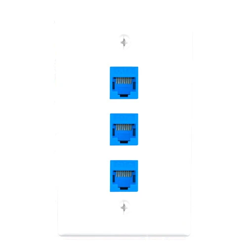 Iwillink (1-Pack) 3-Port Ethernet Wall Plate, Keystone Jack Wall Plate with RJ45 Keystone Inline Coupler insert, Female to Female Cat6 Keystone Jack Wall Plate, Blue