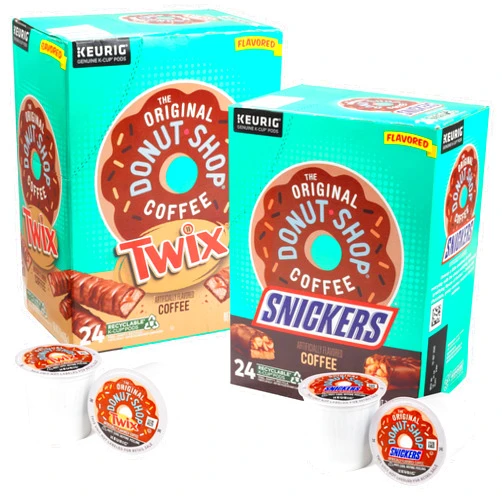 The Original Donut Shop SCS Direct The Original Donut Shop Snickers and Twixx Favored K-Cup Variety Value Pack - 48 Cups Total (24 each) - Light Roast, Compatible with all Kcup Keurig Single Serve Brewers