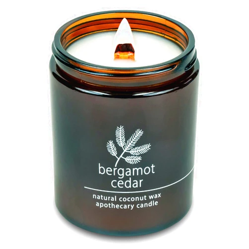 Hemlock Park Crackling Wood Wick Candle Handcrafted with Natural Coconut Wax (Standard 8 oz, Bergamot Cedar)
