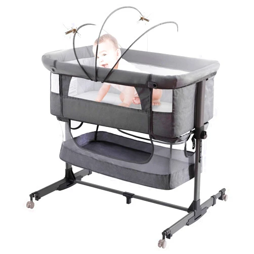 Nordmiex 3 in 1 Baby Crib Bedside Crib,Baby Bassinet,Adjustable Portable Bed for Infant/Baby,Deep Grey