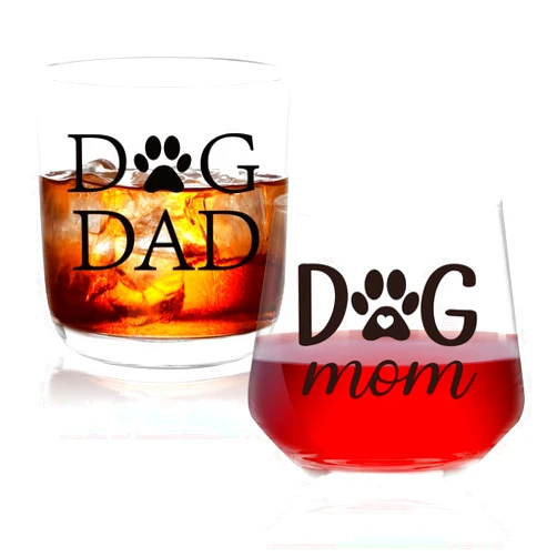 Ithmahco Dog Parent Christmas Gifts, Dog Mom Wine Glass And Dog Dad Whiskey Glass Set For Dog Lovers, Couples Gift For Dog Owners, Dog Mom Gifts For Women, Dog Dad Gifts For Men