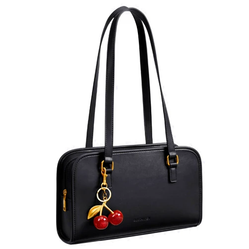 BOSTANTEN Shoulder Bag for Women Vegan Leather Purse with Cherry Charm Medium Handbag with Zipper for Daily Use