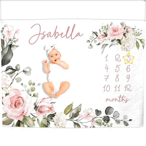 OLIVE OLIVIA Personalized Gifts for Baby with Customized Name, Baby Monthly Milestone Blanket for Baby Girl Boy, Baby Blanket, Perfect Custom Baby Blanket Gifts,30