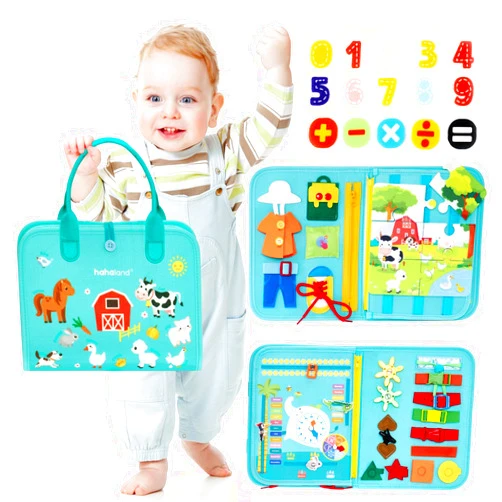 Hahaland Busy Board for Toddlers Boys Girls - Montessori Farm Animals Toys for 3+ Year Old Preschool Learning Activities Travel Toys