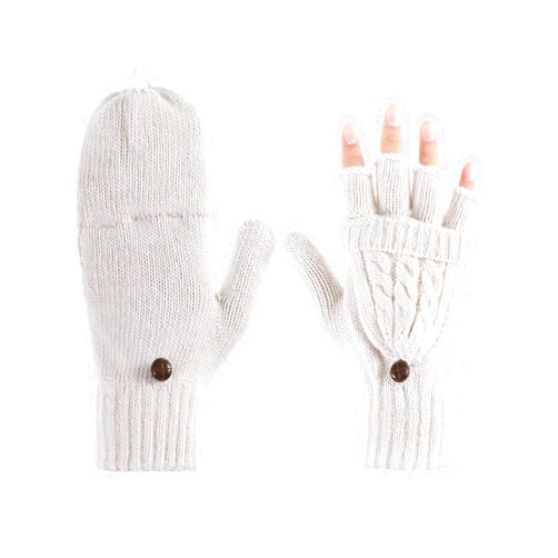 Tatuo Women Convertible Glove Cable Knit Glove Half Finger Mitten with Cover for Cold Days