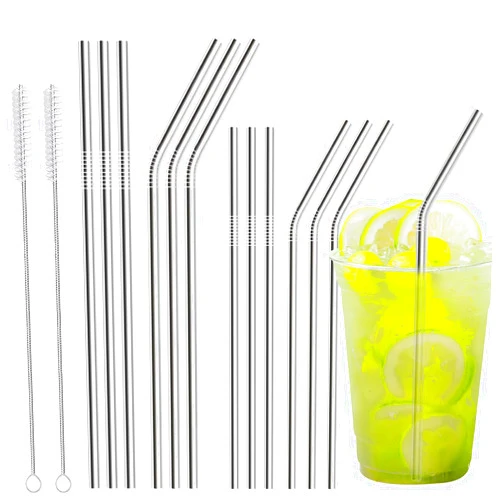 FMUMIA 12-Pack Reusable Stainless Steel Metal Straws with Cleaning Brush - Long Metal Straws Drinking for 20 24 30 oz Tumbler Eco Friendly